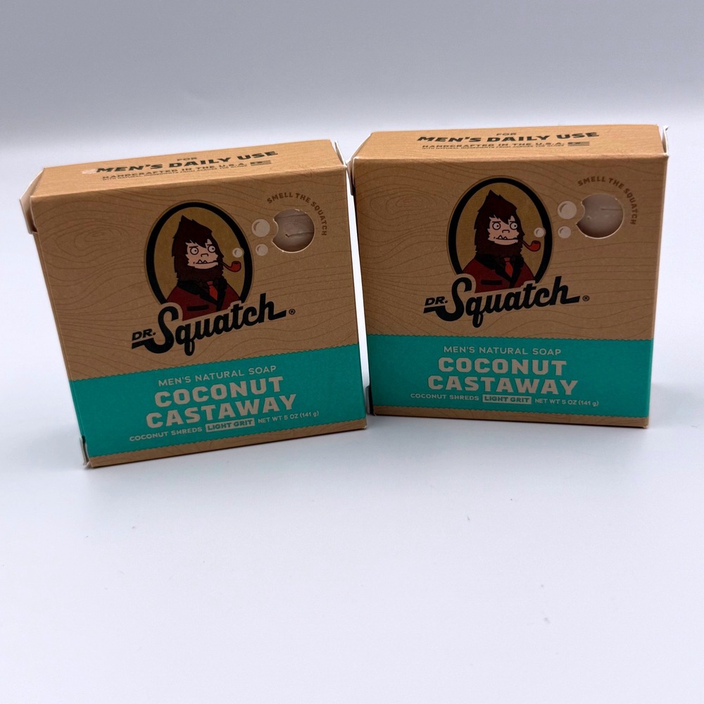 Dr. Squatch Coconut Castaway Mens Natural Soap Bar 2 Pack 5oz Light Grit